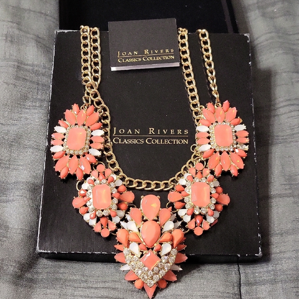 Joan Rivers Coral Pink and White Statement Necklace with Gold Chain